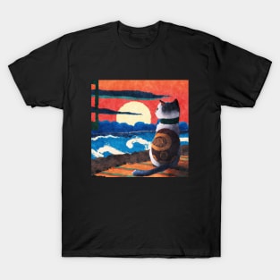 Cat watching sunset - Japanese style painting T-Shirt